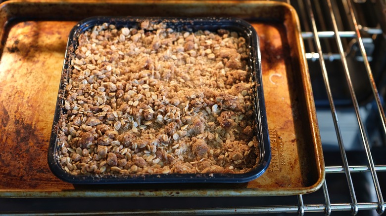 Toasting oatmeal topping