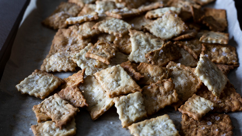 Sourdough crackers on sheet pan