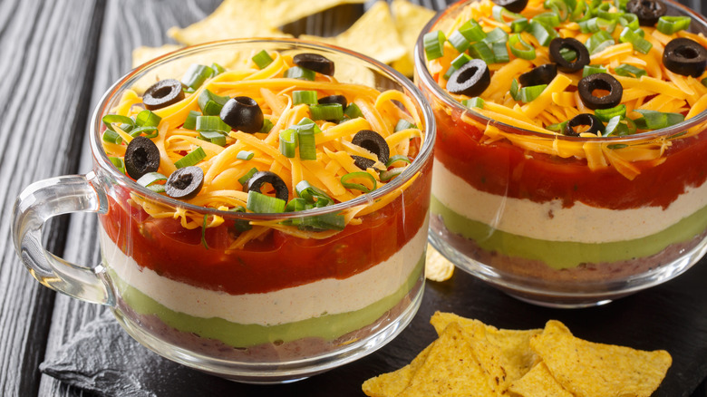 Layer dip with tortilla chips