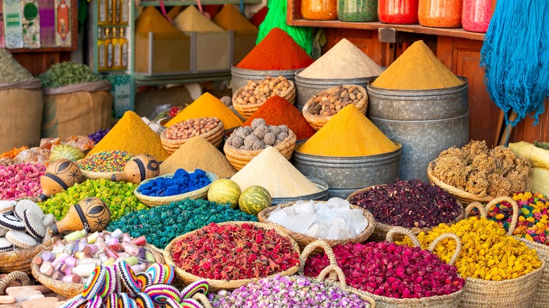 Colorful moroccan spices at spice market