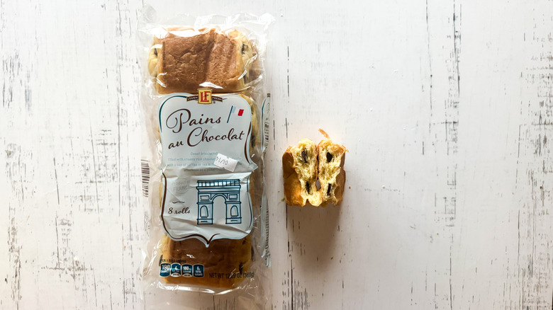 Pains au chocolate pastry on a white board
