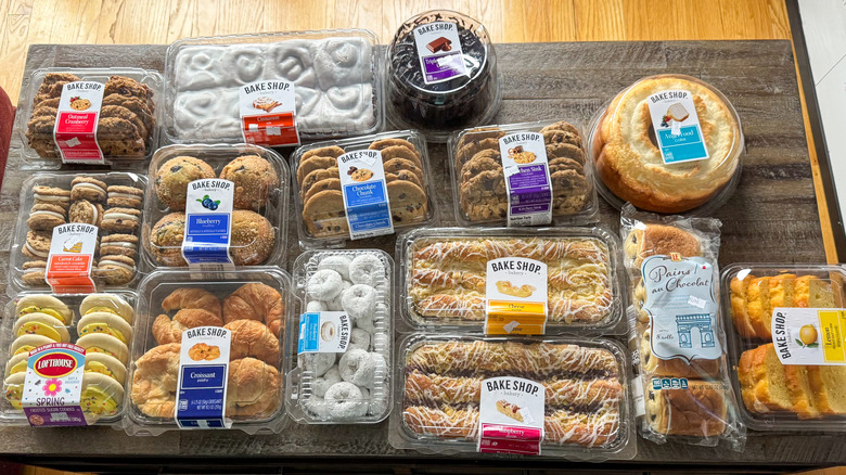 Aldi bakery products on wooden shelf
