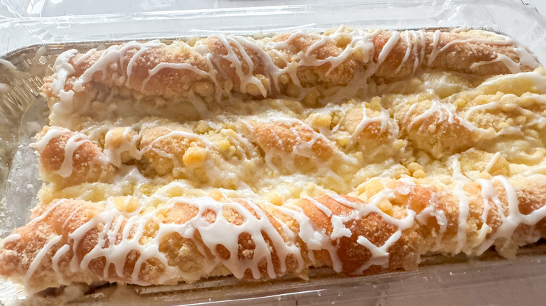 Close-up of Aldi's cheese Danish on a white surface