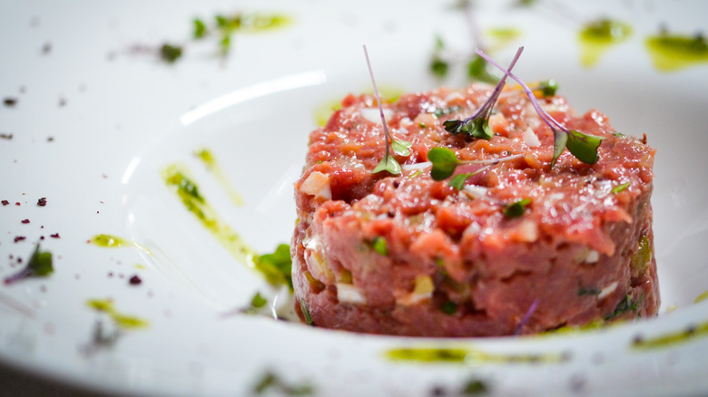 Close-up of steak tartare