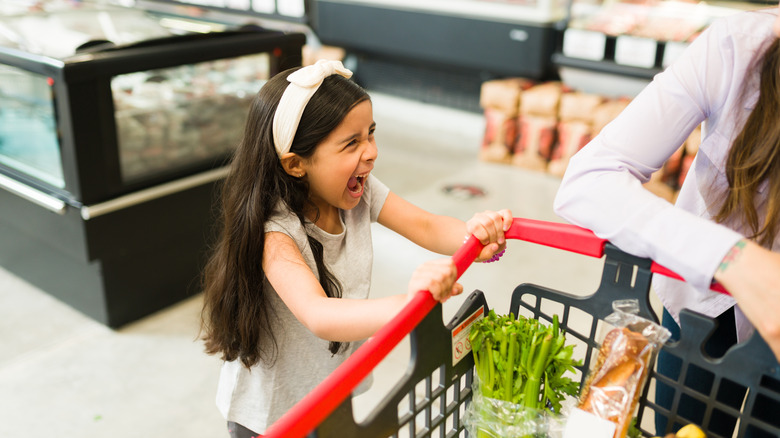 Upset child in grocery store