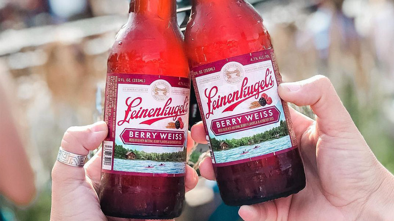 Two Leinenkugel's Berry Weiss bottles