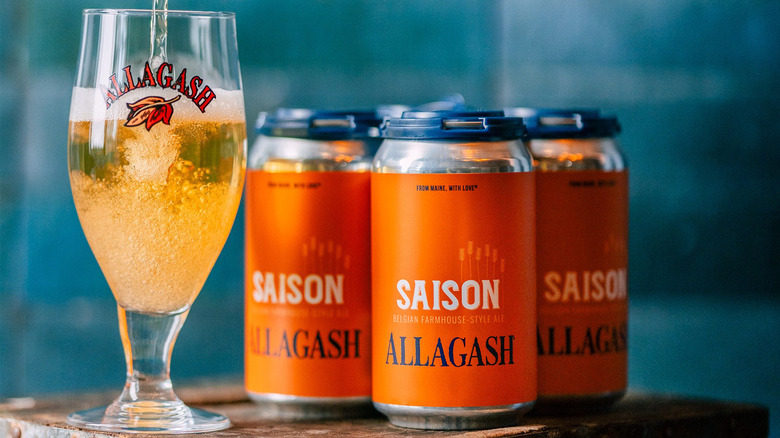 Allagash Saison cans and glass