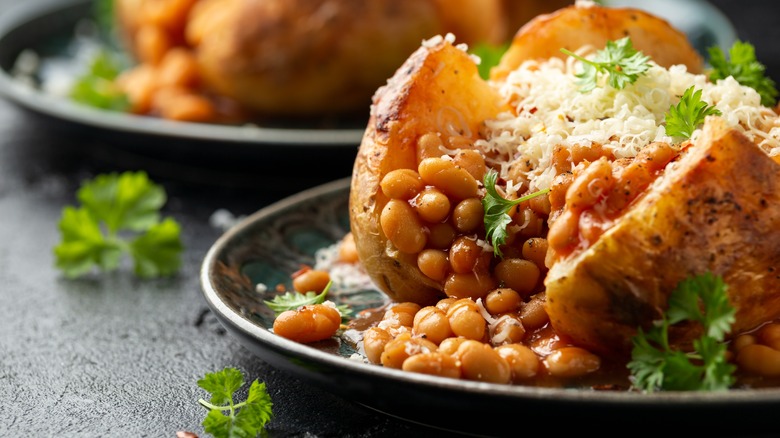 Baked beans on potato