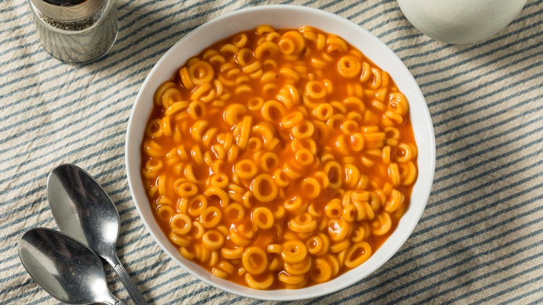 SpaghettiOs in a white bowl