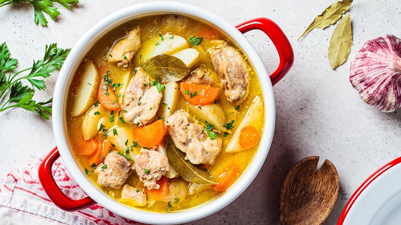 Vegetable and meat stew in pot