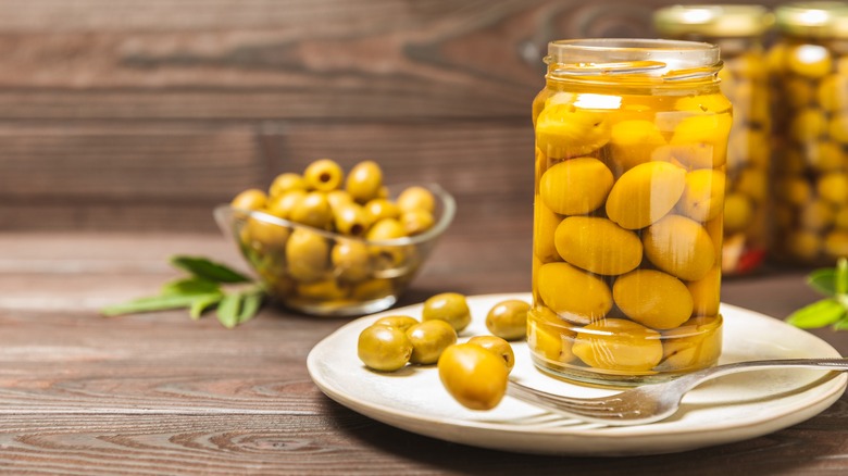 Jar of olives in brine