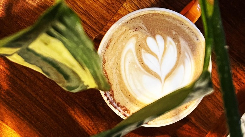 latte on wood table