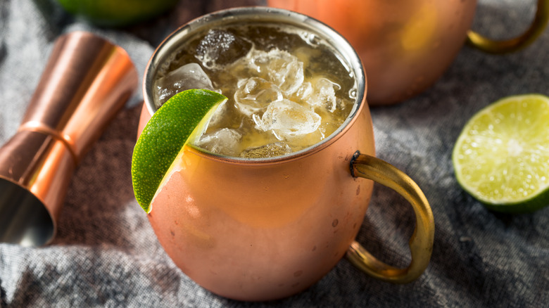 Moscow mule in copper mug