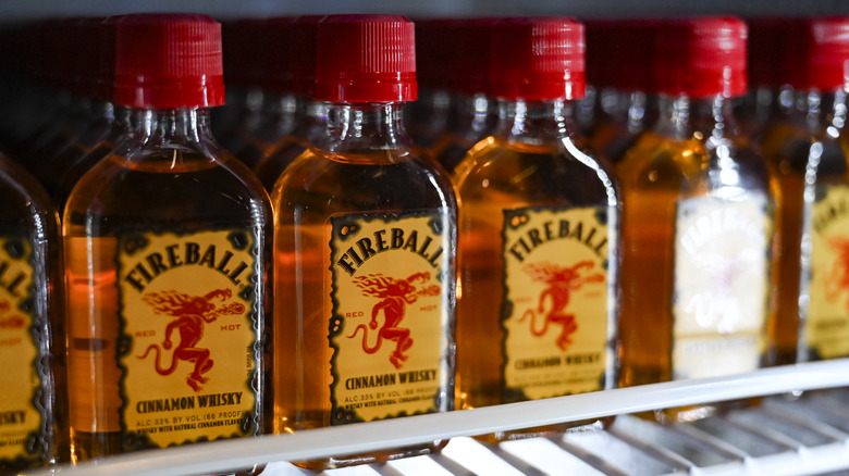 Fireball whisky bottles on store shelf