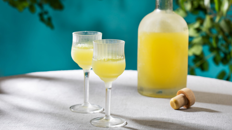 Limoncello bottle and glasses