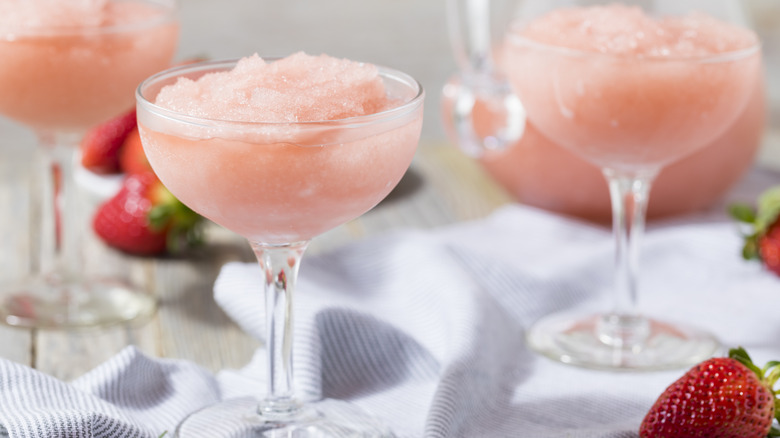 Frozen pink drink in glass