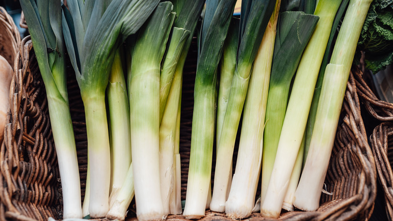 Leeks in vegetable market