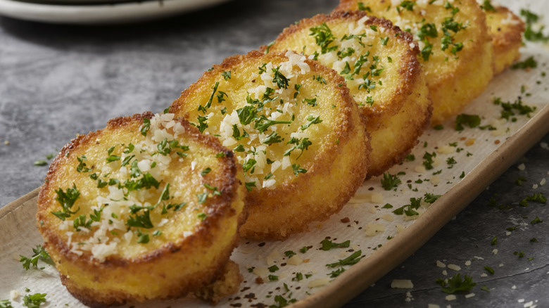 Slices of crispy fried polenta