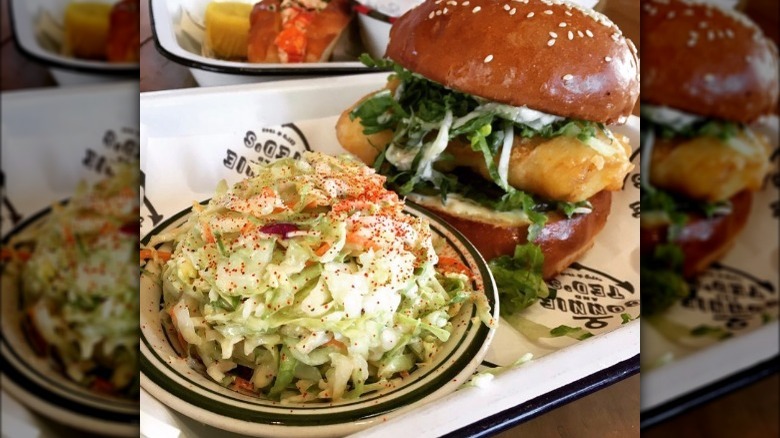 Crispy fish sandwich and slaw