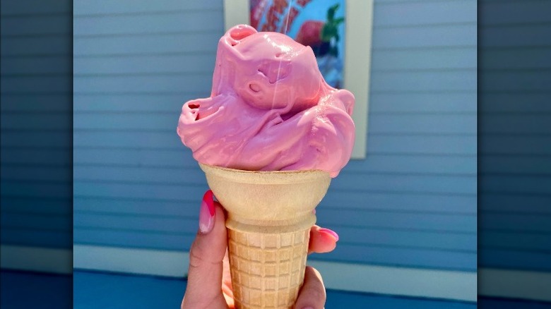 Cone full of pink frozen custard 