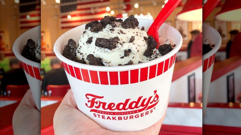 Cookies and cream custard in a bowl 