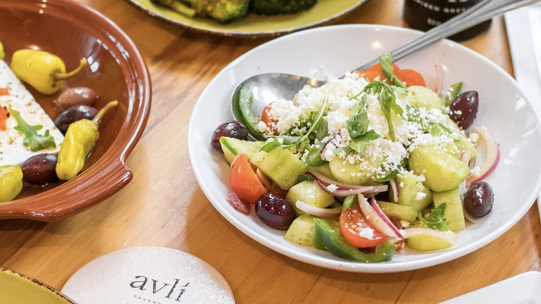 Greek salad on table