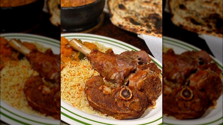 Slow-roasted lamb with rice