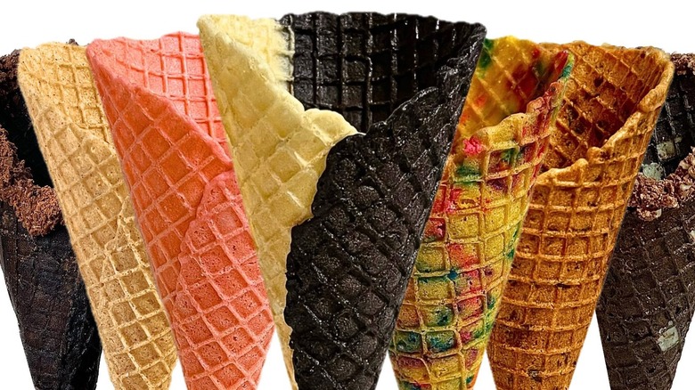 Colorful selection of waffle cones