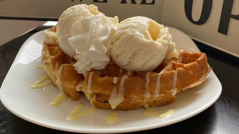 Ice cream on waffles