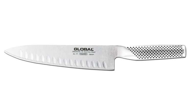 Global chef knife against a white background