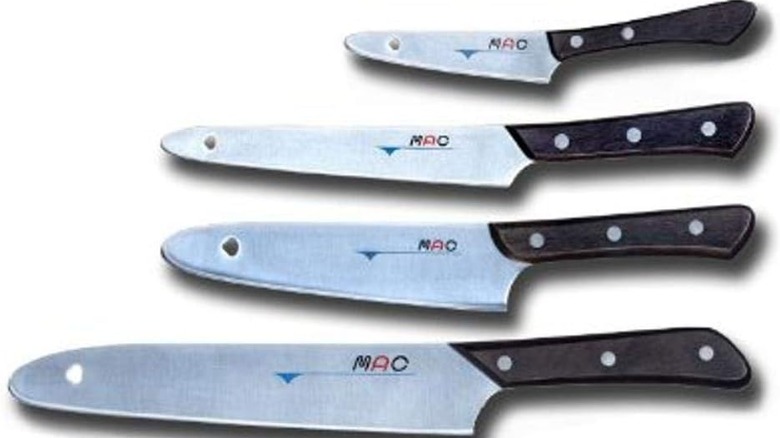 Set of four MAC Original series knives on a white background