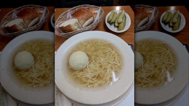 Gottlieb's matzoh ball soup, pickles