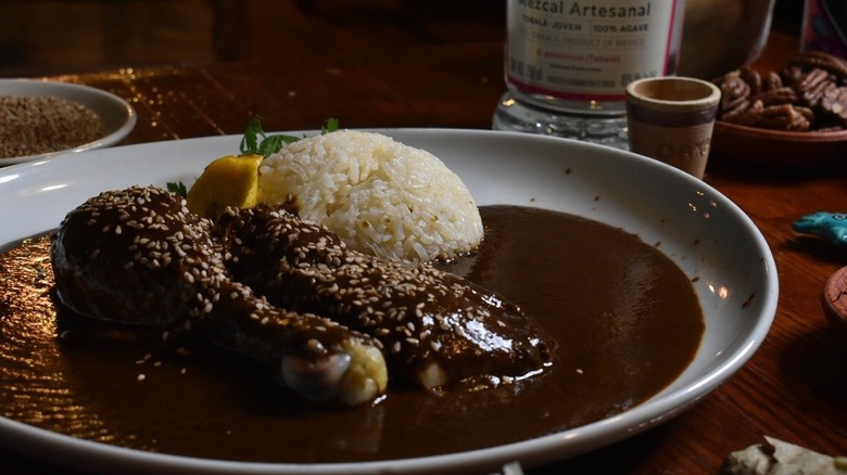 Chicken mole on plate