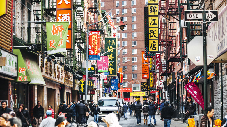 Crowd walking in Chinatown