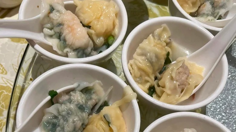 Small bowls of wonton soup