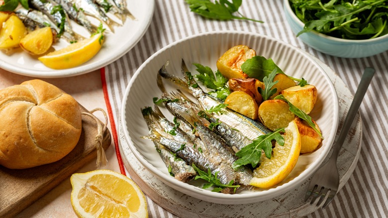 Sardines in white bowl