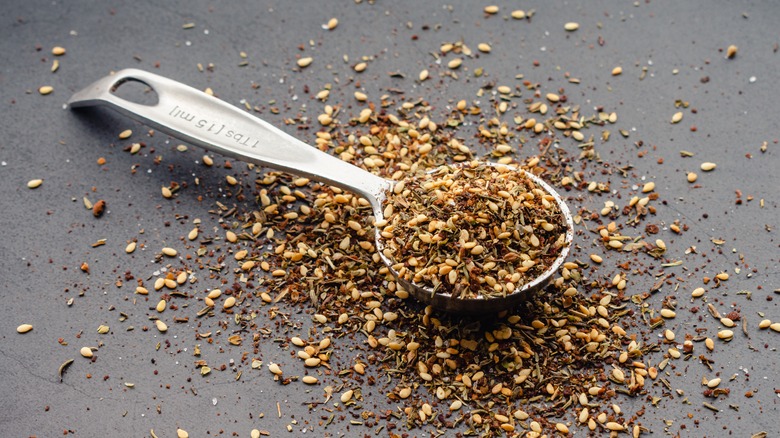 Za'atar spice on metal spoon