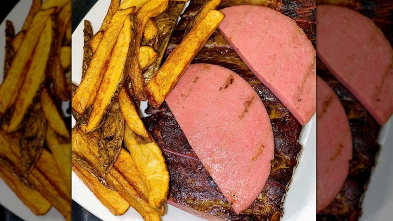 Smoked bologna, ribs, and cabbage rolls