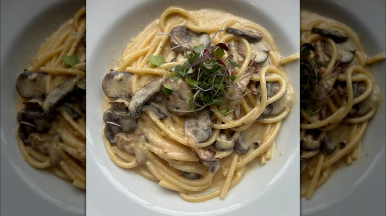 Bucatini pasta with mushrooms