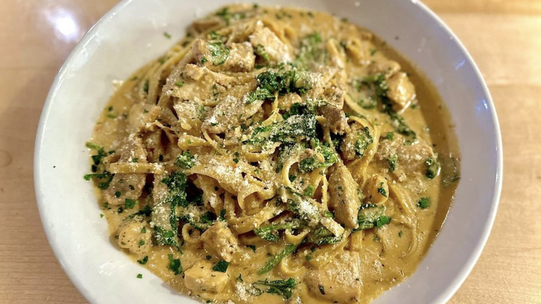 Plate of pasta with greens