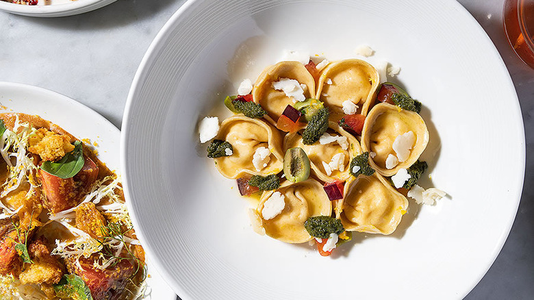 Tortellini on plate with cheese