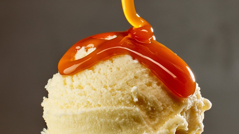 Ice cream with butterscotch sauce