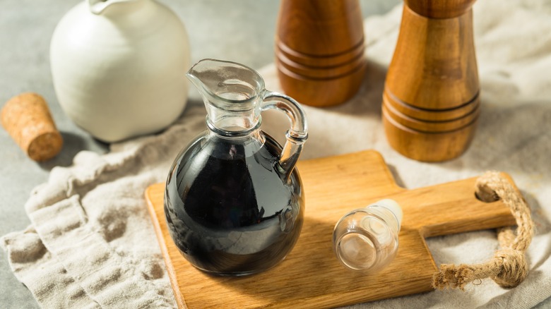 A decanter of balsamic vinegar