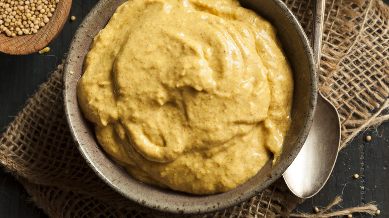 A bowl of Dijon mustard