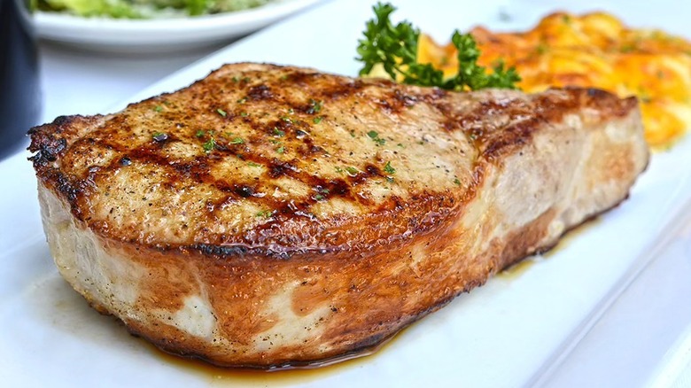 Close-up of a steak on plate