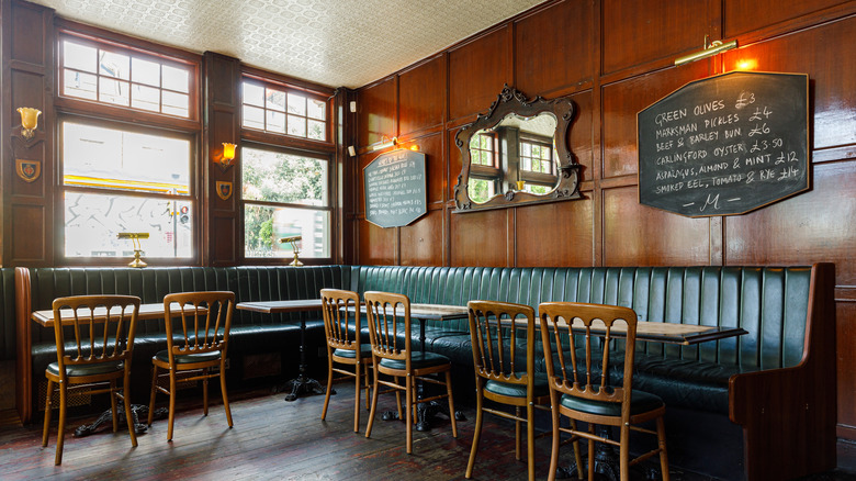 dark wood pub with blackboard