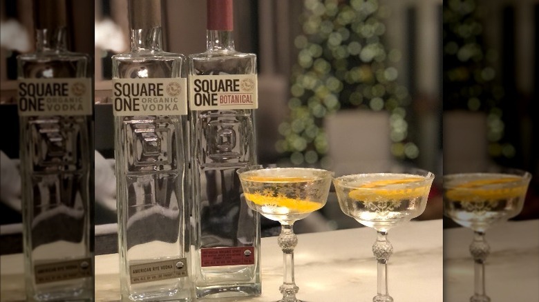 Bottles of Square One Vodka and Cocktails