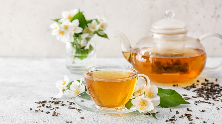 Jasmine tea in a pot