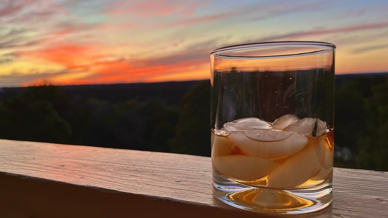 bourbon on the rocks by Texas sunset