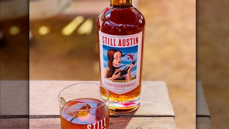 Still Austin Bourbon on picnic table